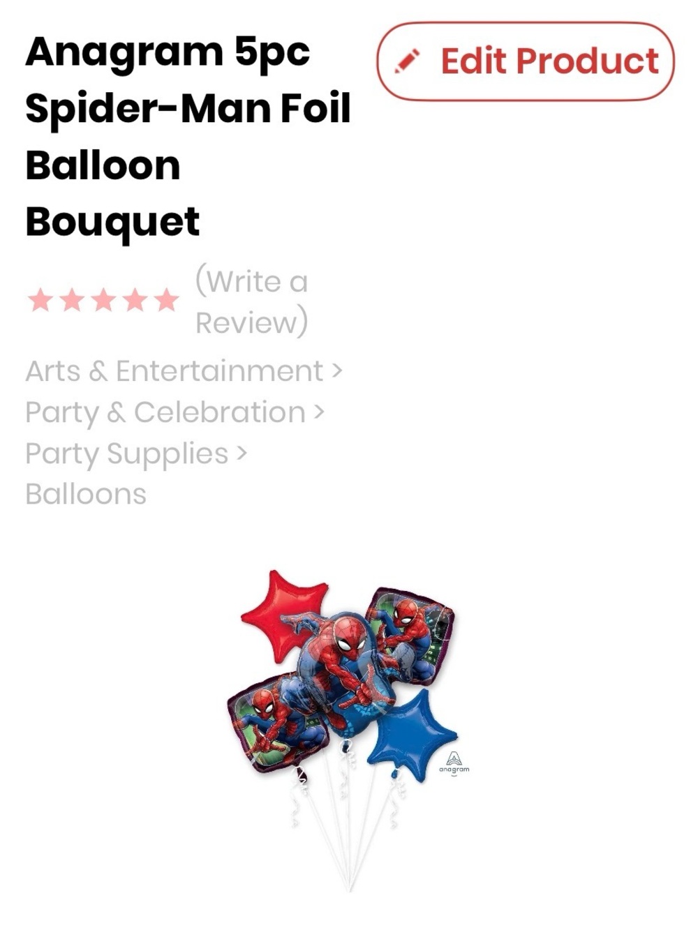 Marvel Spider-Man Foil Balloon Bouquet - 5 balloons 3 sets 28” brand new